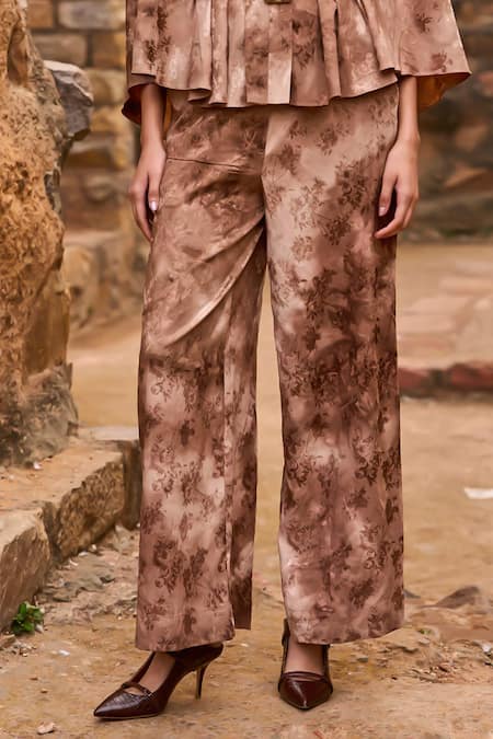 Dash And Dot Brown Polyester Embroidery Floral Jacquard Woven Cape And Pant Set Online at Aza Fashions Dash And Dot_Brown Polyester Embroidery Floral Jacquard Woven Cape And Pant Set _Online_at_Aza_Fashions