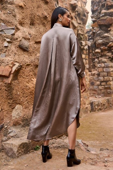 Shop Dash And Dot Gray Tencel, Acrylic, Polyester Collared Grey A-line Shirt Dress at Aza Fashions Shop_Dash And Dot_Gray Tencel, Acrylic, Polyester Collared Grey A-line Shirt Dress _at_Aza_Fashions