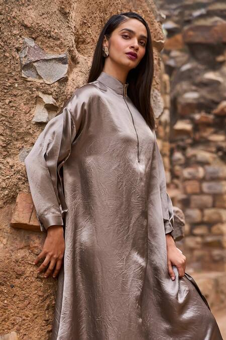 Shop Dash And Dot Gray Tencel, Acrylic, Polyester Collared Grey A-line Shirt Dress Online at Aza Fashions Shop_Dash And Dot_Gray Tencel, Acrylic, Polyester Collared Grey A-line Shirt Dress _Online_at_Aza_Fashions