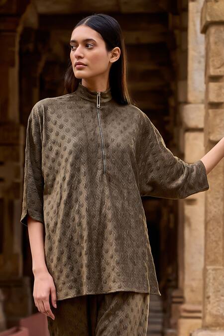 Dash And Dot Brown Polyester, Spandex Embroidery Bandeau Textured Knit Top And Tulip Pant Set Online at Aza Fashions Dash And Dot_Brown Polyester, Spandex Embroidery Bandeau Textured Knit Top And Tulip Pant Set _Online_at_Aza_Fashions