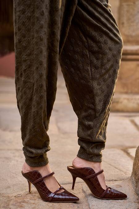 Shop Dash And Dot Brown Polyester, Spandex Embroidery Bandeau Textured Knit Top And Tulip Pant Set Online at Aza Fashions Shop_Dash And Dot_Brown Polyester, Spandex Embroidery Bandeau Textured Knit Top And Tulip Pant Set _Online_at_Aza_Fashions