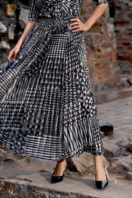 Dash And Dot Multi Color Polyester Collared Tribal Print Shimmer Shirt And Skirt Set Online at Aza Fashions Dash And Dot_Multi Color Polyester Collared Tribal Print Shimmer Shirt And Skirt Set _Online_at_Aza_Fashions