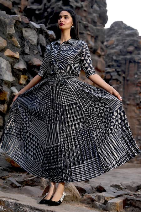 Dash And Dot Multi Color Polyester Tribal Shimmer Pleated Skirt at Aza Fashions Dash And Dot_Multi Color Polyester Tribal Shimmer Pleated Skirt _at_Aza_Fashions