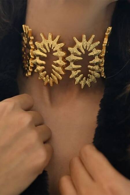 Eurumme_Gold Plated Tribal Wild Flower Choker_Online_at_Aza_Fashions