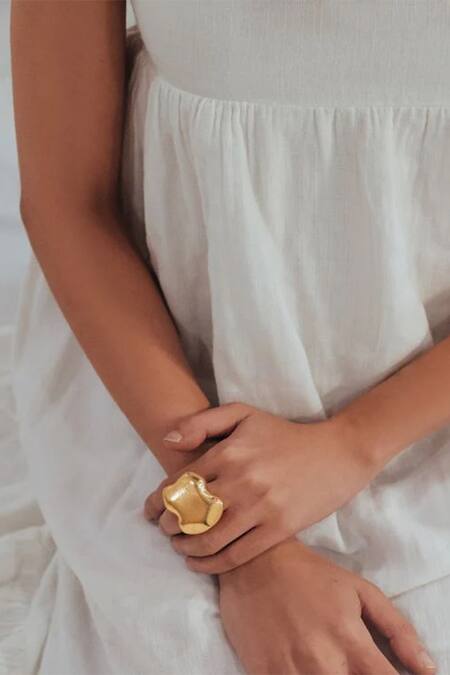 Shop Eurumme Gold Plated Adjustable Flux Ring at Aza Fashions Shop_Eurumme_Gold Plated Adjustable Flux Ring_at_Aza_Fashions