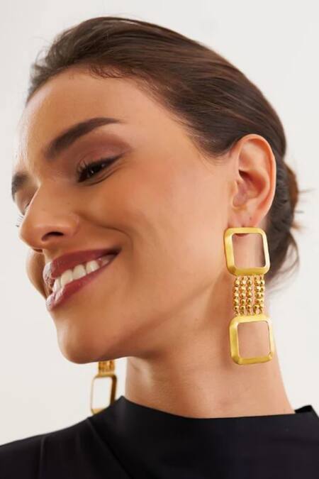 Buy Eurumme Gold Plated Glossy Sphere Detailed Dangler Earrings Online at Aza Fashions Buy_Eurumme_Gold Plated Glossy Sphere Detailed Dangler Earrings_Online_at_Aza_Fashions