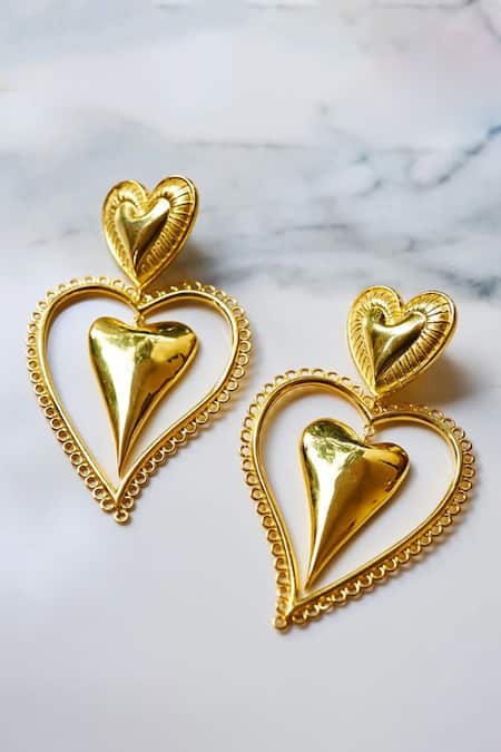 Shop_Eurumme_Gold Plated Heart Pattern Earrings _at_Aza_Fashions