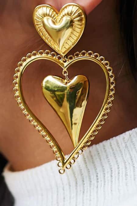 Eurumme_Gold Plated Heart Pattern Earrings _Online_at_Aza_Fashions