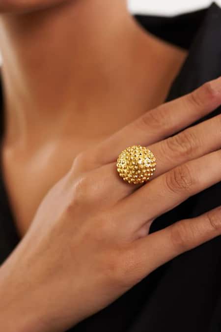 Shop_Eurumme_Gold Plated Textured Adjustable Ring _at_Aza_Fashions