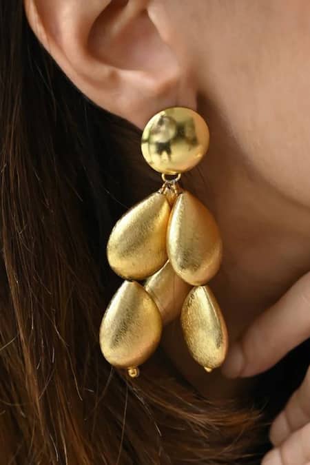 Shop_Eurumme_Gold Plated Cluster Drop Earrings _at_Aza_Fashions