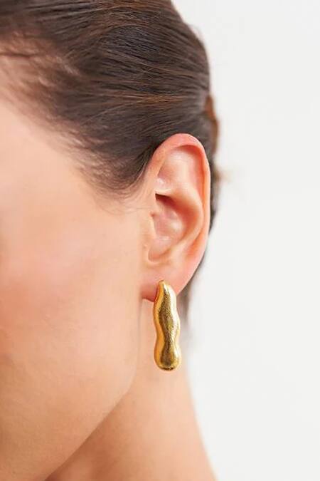 Shop_Eurumme_Gold Plated Abstract Imli Pattern Studs _at_Aza_Fashions