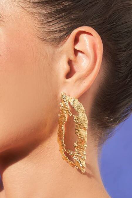 Shop_Eurumme_Gold Plated Map Shaped Earrings_at_Aza_Fashions