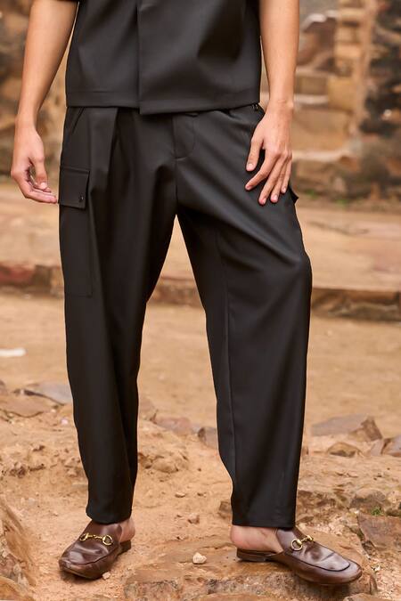 Dash And Dot_Black Polyester, Viscose, Spandex Solid Blazer Style Shirt And Pant Set _Online_at_Aza_Fashions