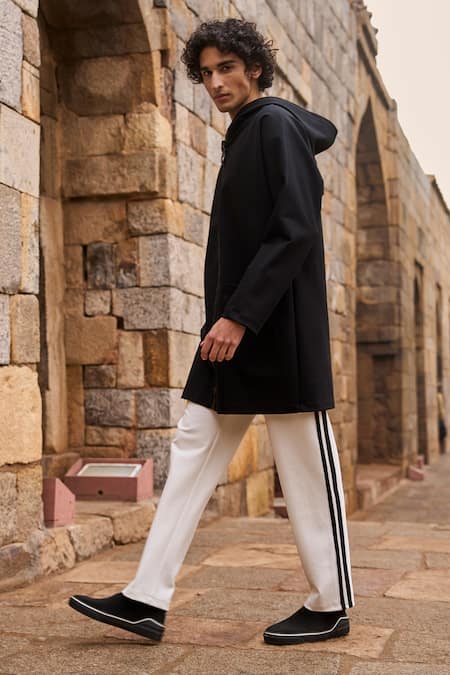 Shop_Dash And Dot_Black Viscose, Polyester, Spandex Solid Long Hoodie _at_Aza_Fashions