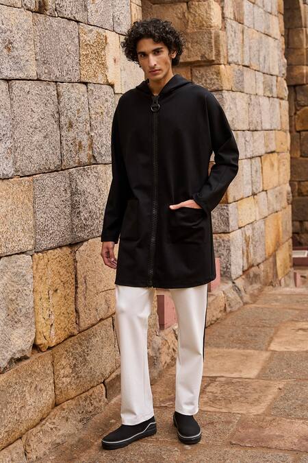 Buy_Dash And Dot_Black Viscose, Polyester, Spandex Solid Long Hoodie _Online_at_Aza_Fashions