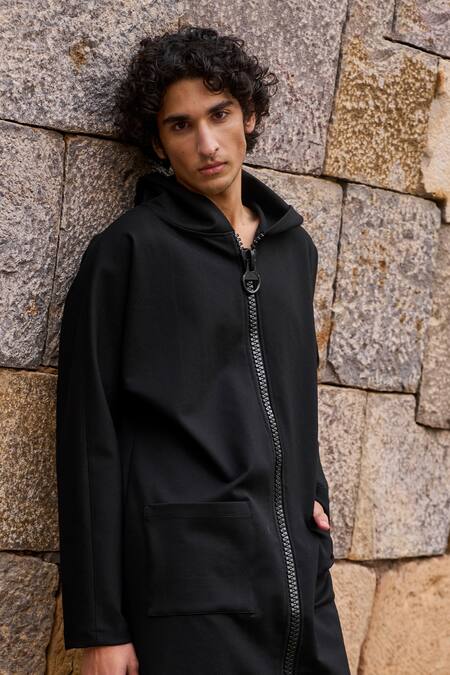 Buy_Dash And Dot_White Cotton, Viscose, Polyester, Black Solid Hoodie And Contrast Pant Set 