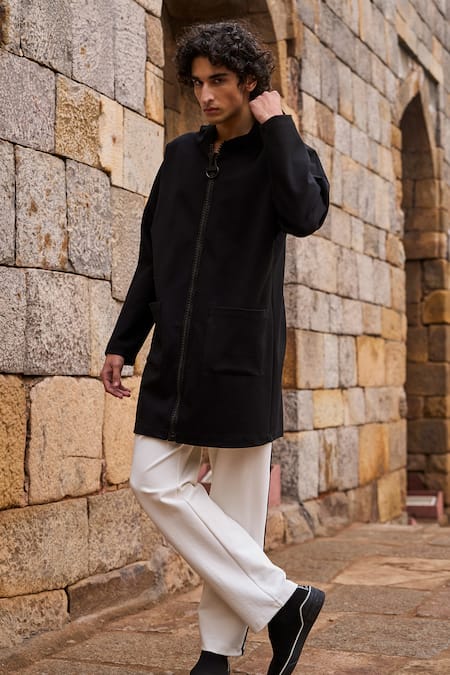 Shop_Dash And Dot_White Cotton, Viscose, Polyester, Black Solid Hoodie And Contrast Pant Set 