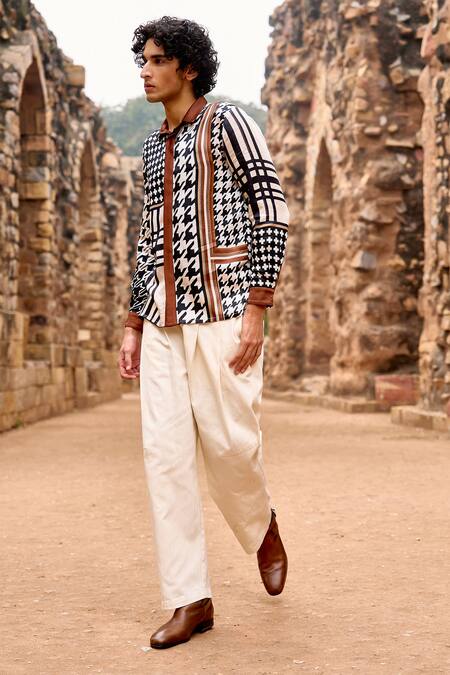 Dash And Dot Multi Color Viscose Geometric Houndstooth Block Shirt Online at Aza Fashions Dash And Dot_Multi Color Viscose Geometric Houndstooth Block Shirt _Online_at_Aza_Fashions