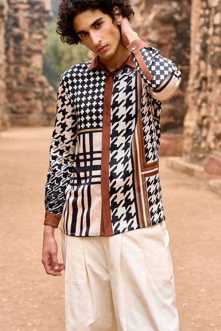 Shop Dash And Dot Multi Color Viscose Geometric Houndstooth Block Shirt Online at Aza Fashions Shop_Dash And Dot_Multi Color Viscose Geometric Houndstooth Block Shirt _Online_at_Aza_Fashions