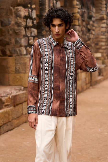 Dash and Dot Multicolor Tribal Print Border Shirt 