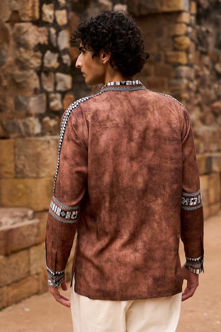 Shop_Dash And Dot_Multi Color Viscose Embroidery Multicolor Tribal Print Border Shirt _at_Aza_Fashions