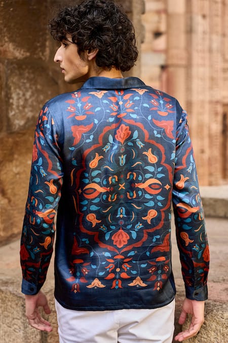 Shop Dash And Dot Multi Color Viscose Embroidery Multicolor Italian Floral Print Shirt at Aza Fashions Shop_Dash And Dot_Multi Color Viscose Embroidery Multicolor Italian Floral Print Shirt _at_Aza_Fashions