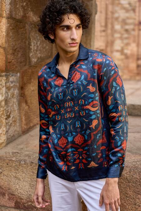 Dash And Dot Multi Color Viscose Embroidery Multicolor Italian Floral Print Shirt Online at Aza Fashions Dash And Dot_Multi Color Viscose Embroidery Multicolor Italian Floral Print Shirt _Online_at_Aza_Fashions