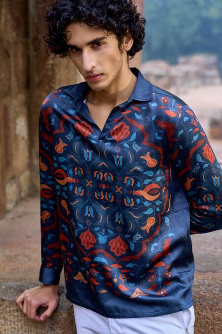 Buy Dash And Dot Multi Color Viscose Embroidery Multicolor Italian Floral Print Shirt Online at Aza Fashions Buy_Dash And Dot_Multi Color Viscose Embroidery Multicolor Italian Floral Print Shirt _Online_at_Aza_Fashions