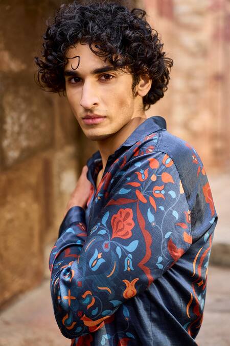 Shop Dash And Dot Multi Color Viscose Embroidery Multicolor Italian Floral Print Shirt Online at Aza Fashions Shop_Dash And Dot_Multi Color Viscose Embroidery Multicolor Italian Floral Print Shirt _Online_at_Aza_Fashions