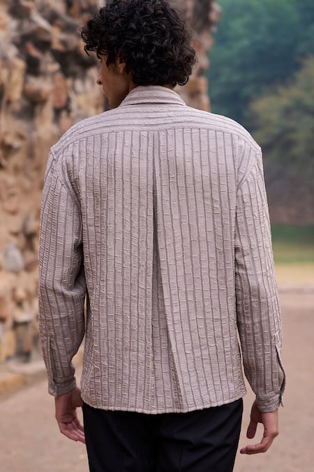 Shop_Dash And Dot_Gray Polyester Dove Self Textured Boxy Shirt _at_Aza_Fashions