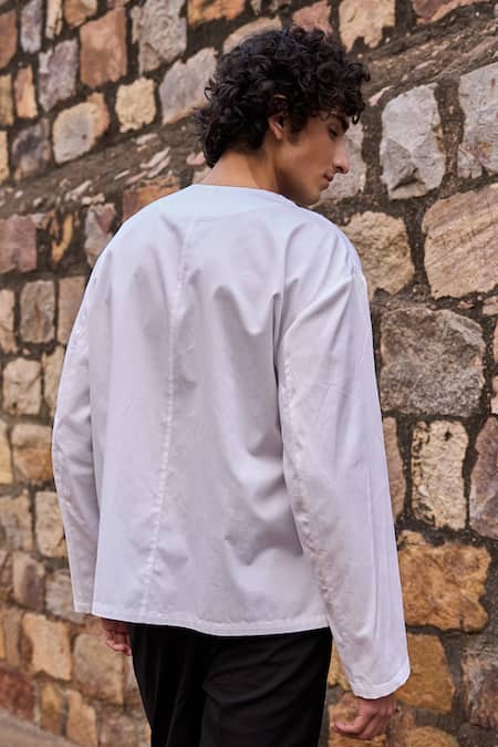 Shop Dash And Dot White Cotton Solid Double Placket Shirt at Aza Fashions Shop_Dash And Dot_White Cotton Solid Double Placket Shirt _at_Aza_Fashions