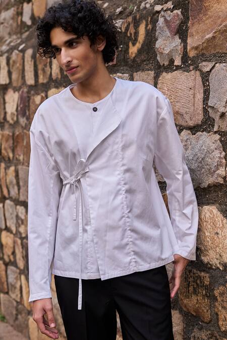 Dash And Dot White Cotton Solid Double Placket Shirt Online at Aza Fashions Dash And Dot_White Cotton Solid Double Placket Shirt _Online_at_Aza_Fashions