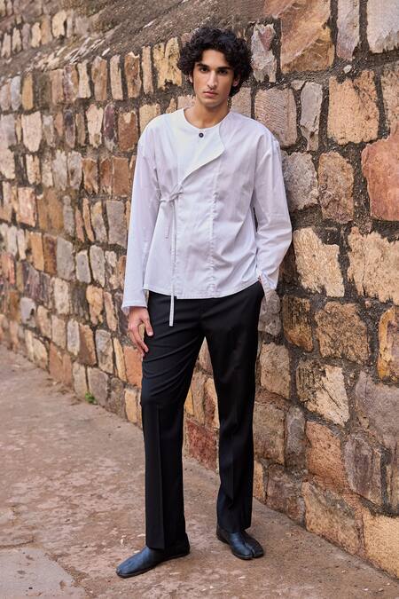 Buy Dash And Dot White Cotton Solid Double Placket Shirt Online at Aza Fashions Buy_Dash And Dot_White Cotton Solid Double Placket Shirt _Online_at_Aza_Fashions