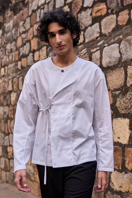 Shop Dash And Dot White Cotton Solid Double Placket Shirt Online at Aza Fashions Shop_Dash And Dot_White Cotton Solid Double Placket Shirt _Online_at_Aza_Fashions
