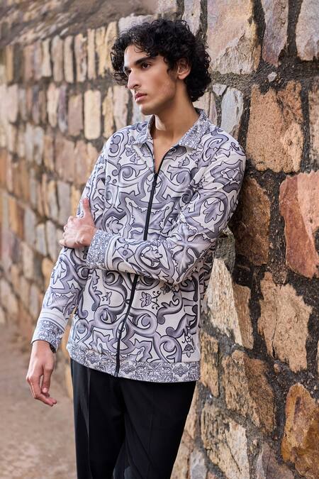 Dash And Dot_Multi Color Cotton, Polyester Multicolor Ceramic Print Zip-up Shirt _Online_at_Aza_Fashions