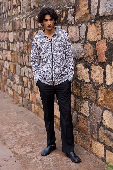 Buy_Dash And Dot_Multi Color Cotton, Polyester Multicolor Ceramic Print Zip-up Shirt _Online_at_Aza_Fashions
