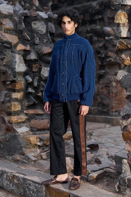 Dash And Dot Blue Cotton Indigo Crinkle Textured Jacket Online at Aza Fashions Dash And Dot_Blue Cotton Indigo Crinkle Textured Jacket _Online_at_Aza_Fashions