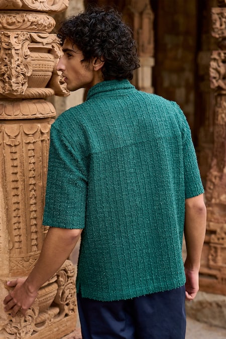 Shop_Dash And Dot_Green Polyester Knitted Textured Shirt _at_Aza_Fashions