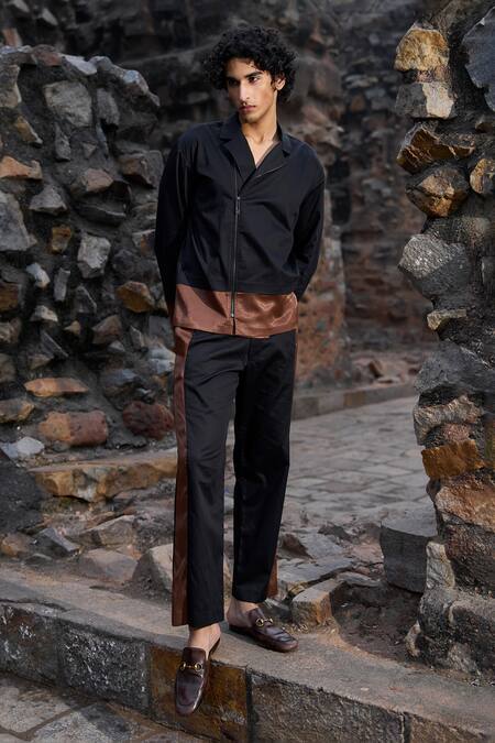Dash And Dot Black Cotton, Viscose Color Blocked Shirt And Pant Set Online at Aza Fashions Dash And Dot_Black Cotton, Viscose Color Blocked Shirt And Pant Set _Online_at_Aza_Fashions