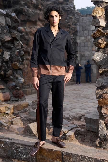 Buy Dash And Dot Black Cotton, Viscose Color Blocked Shirt And Pant Set Online at Aza Fashions Buy_Dash And Dot_Black Cotton, Viscose Color Blocked Shirt And Pant Set _Online_at_Aza_Fashions