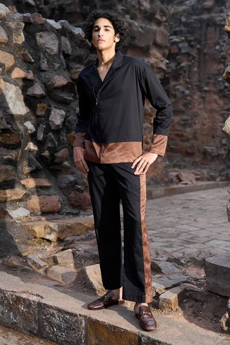 Dash And Dot Black Cotton, Viscose Color Blocked Shirt And Pant Set at Aza Fashions Dash And Dot_Black Cotton, Viscose Color Blocked Shirt And Pant Set _at_Aza_Fashions