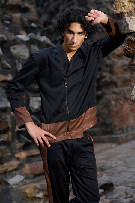 Buy Dash And Dot Black Cotton, Viscose Color Blocked Shirt And Pant Set Buy_Dash And Dot_Black Cotton, Viscose Color Blocked Shirt And Pant Set