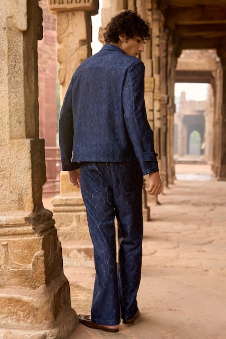 Shop Dash And Dot Blue Cotton Indigo Jacquard Denim Shirt at Aza Fashions Shop_Dash And Dot_Blue Cotton Indigo Jacquard Denim Shirt _at_Aza_Fashions