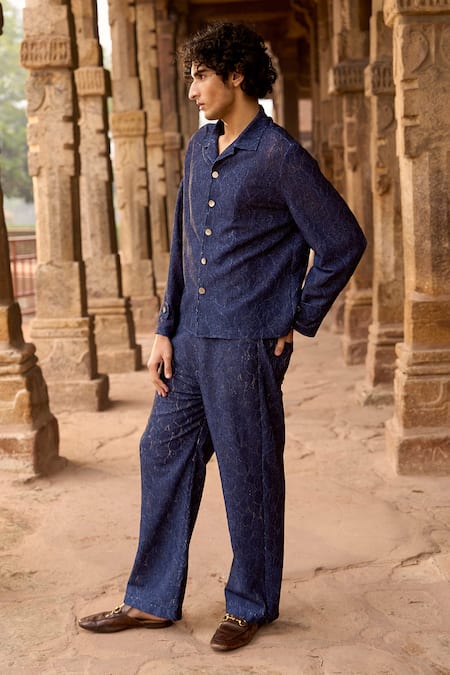 Dash And Dot Blue Cotton Indigo Jacquard Denim Shirt at Aza Fashions Dash And Dot_Blue Cotton Indigo Jacquard Denim Shirt _at_Aza_Fashions