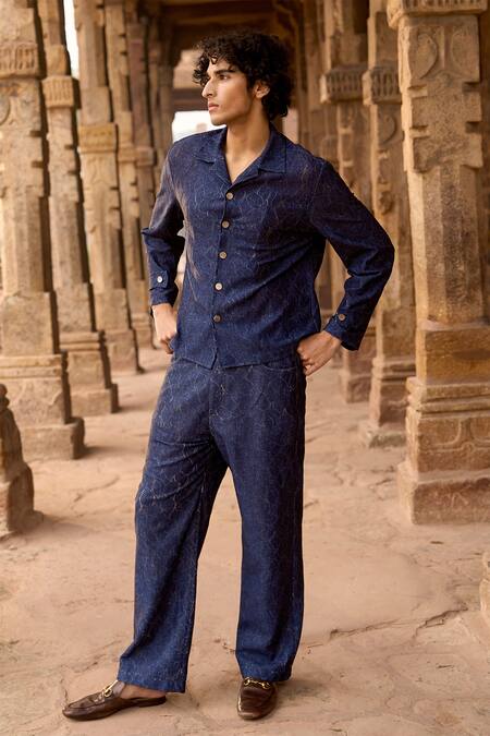 Buy Dash And Dot Blue Cotton Indigo Jacquard Denim Shirt Buy_Dash And Dot_Blue Cotton Indigo Jacquard Denim Shirt