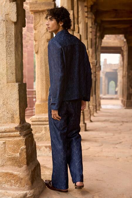 Buy Dash And Dot Blue Cotton, Spandex Indigo Jacquard Shirt And Pant Set Online at Aza Fashions Buy_Dash And Dot_Blue Cotton, Spandex Indigo Jacquard Shirt And Pant Set _Online_at_Aza_Fashions