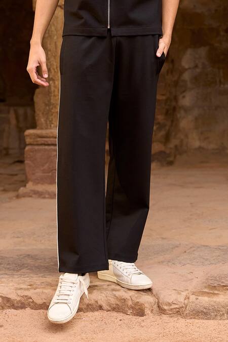 Dash And Dot_Black Polyester, Spandex, Viscose Collared Shirt And Pant Set _Online_at_Aza_Fashions