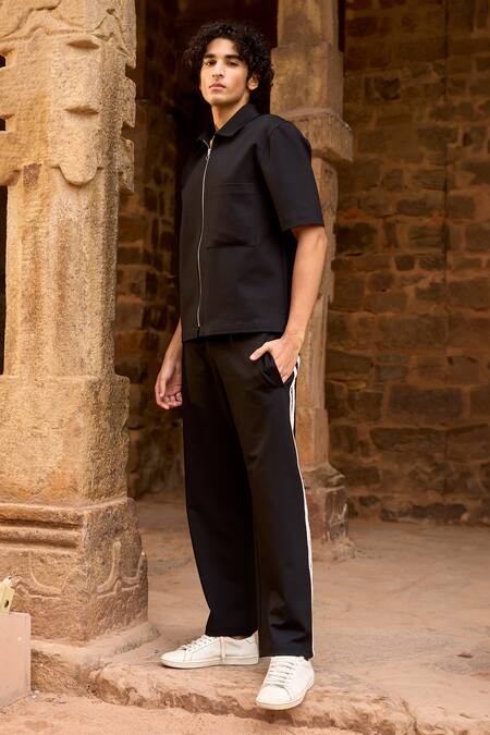 Buy_Dash And Dot_Black Polyester, Spandex, Viscose Collared Shirt And Pant Set 