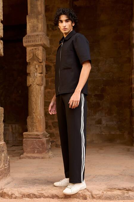 Shop_Dash And Dot_Black Polyester, Spandex, Viscose Collared Shirt And Pant Set 