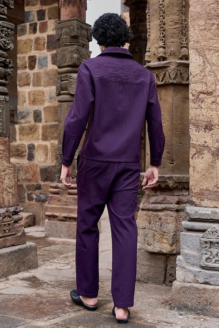 Shop_Dash And Dot_Purple Polyester Dull Aubergine Straight Cut Pant _at_Aza_Fashions